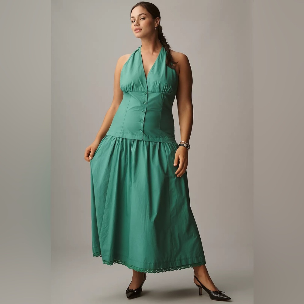 Anthropologie Maeve Halter V-Neck Drop-Waist Midi Dress